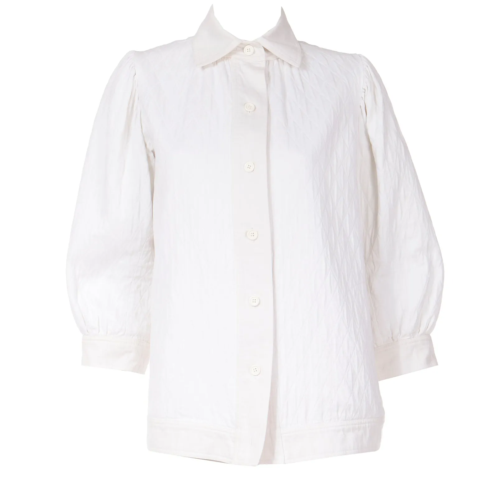 1970s Yves Saint Laurent Quilted Ivory Smock Style Jacket