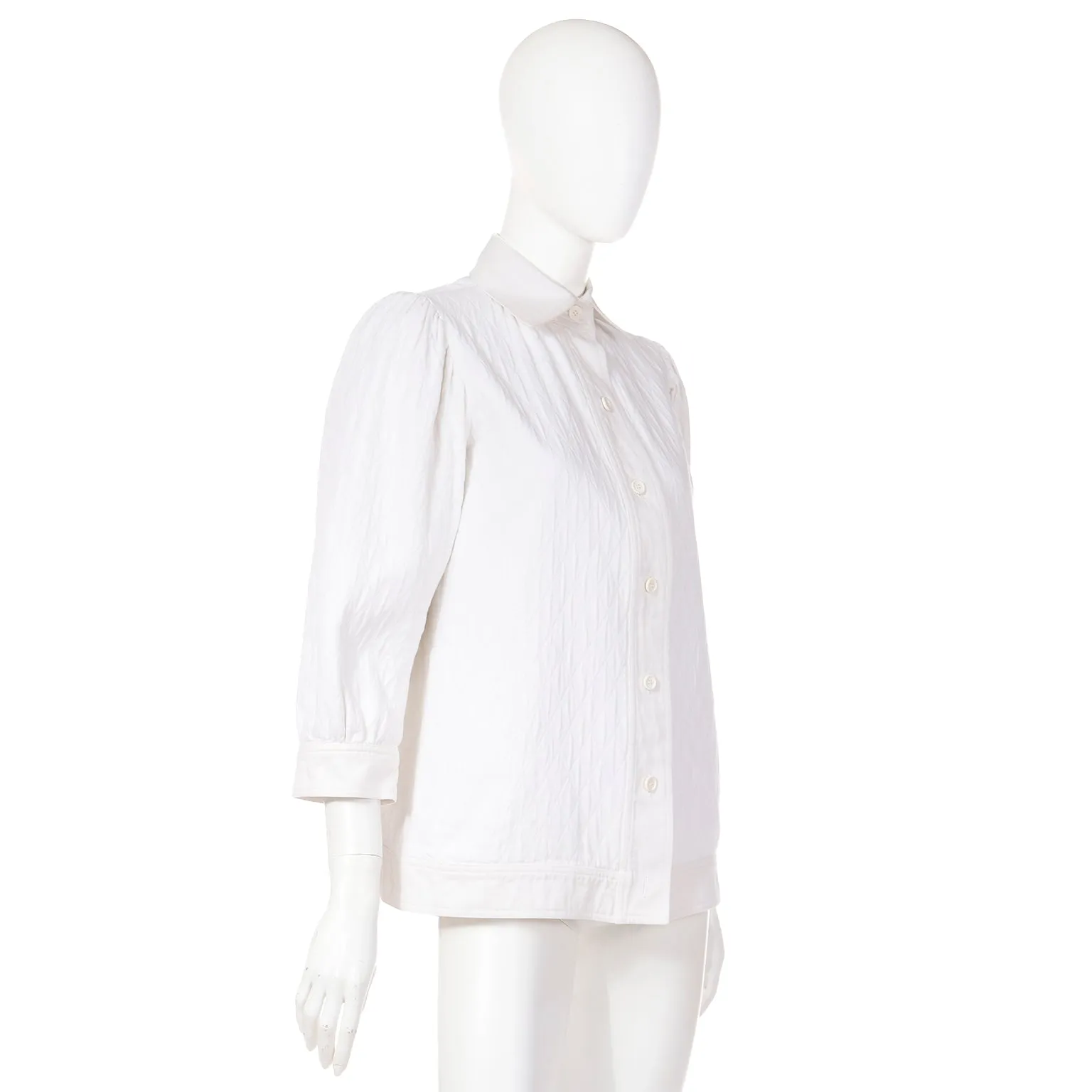 1970s Yves Saint Laurent Quilted Ivory Smock Style Jacket