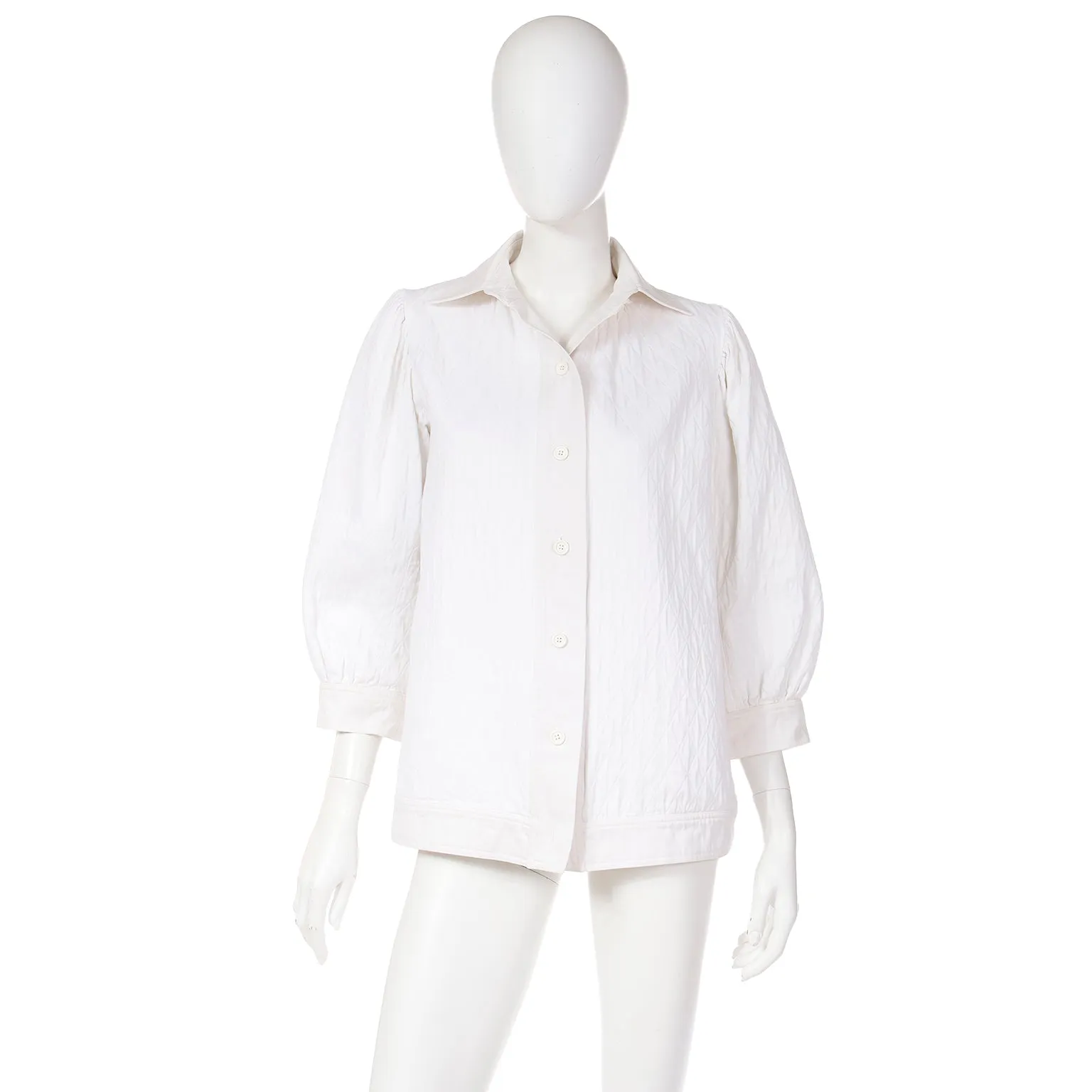 1970s Yves Saint Laurent Quilted Ivory Smock Style Jacket