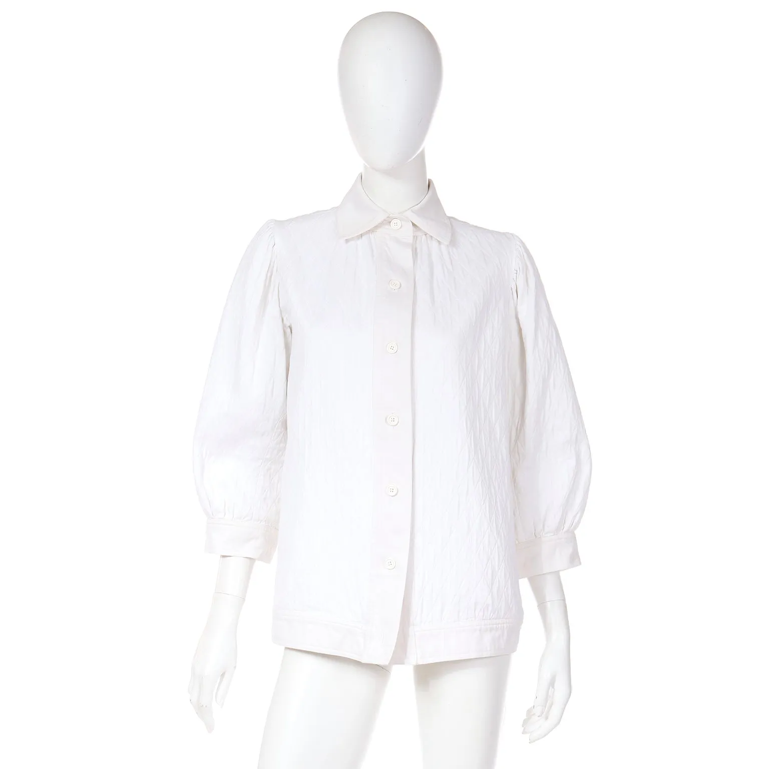 1970s Yves Saint Laurent Quilted Ivory Smock Style Jacket