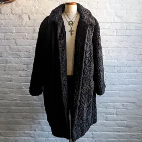 70s Vintage Vegan Afghan Velvet Faux Fur Coat Mob Wife Black Penny Lane Jacket