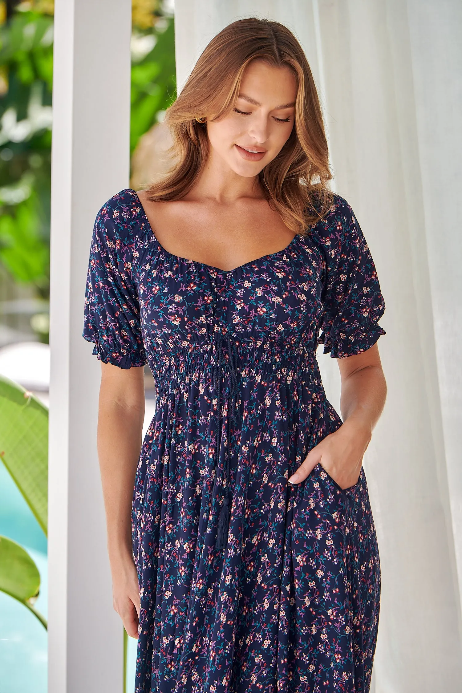 Aaliyah Navy Floral Puff Sleeve Maxi Dress