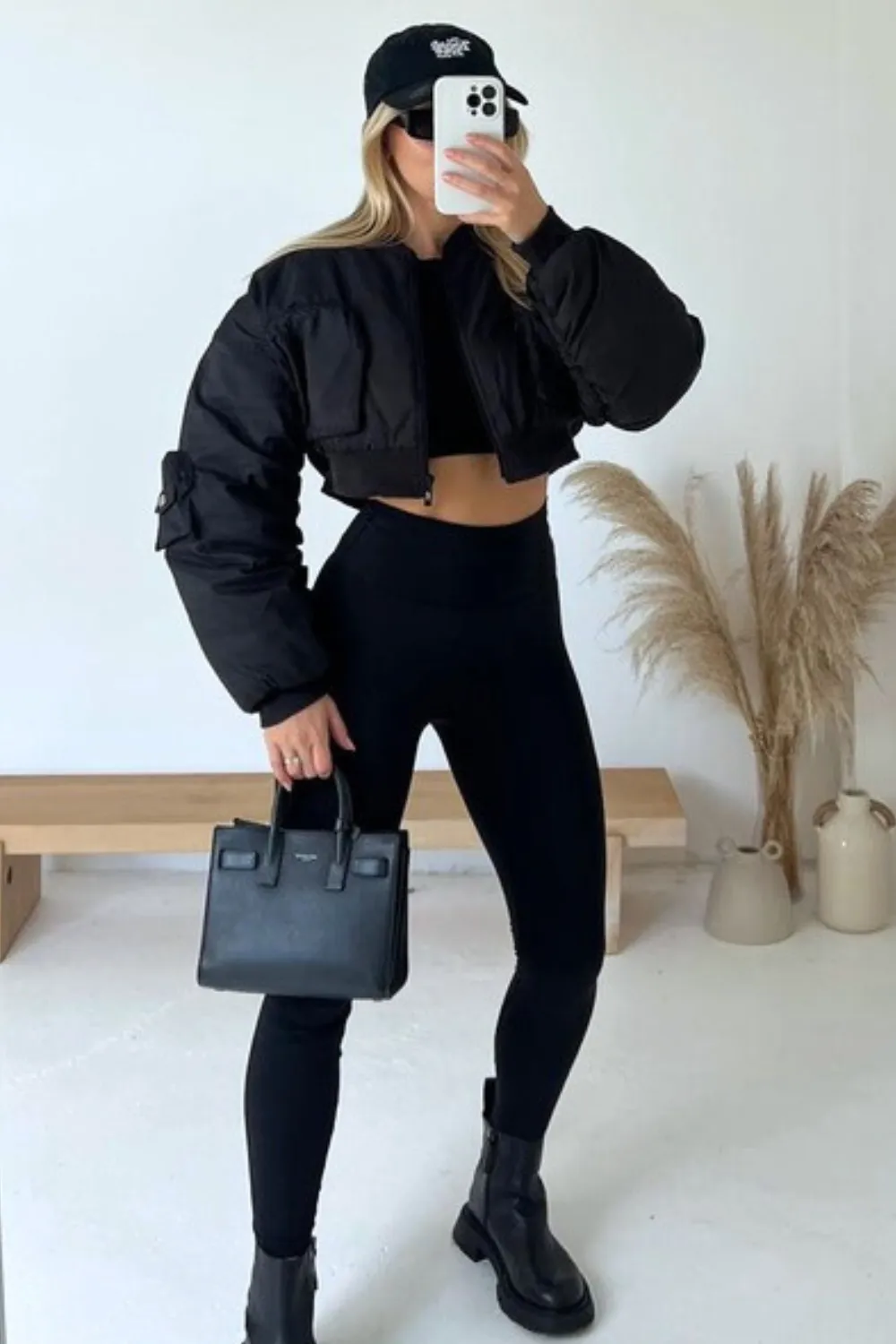 Abigail black cropped cargo bomber jacket