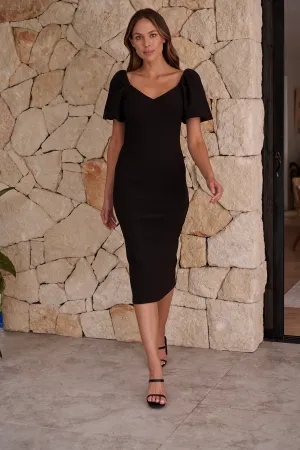 Adriana Black Puff Sleeve Evening Dress