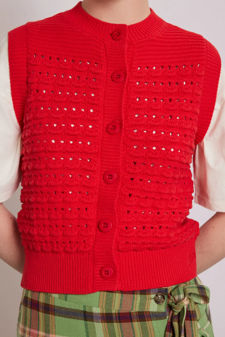 aggie knitted tank - red