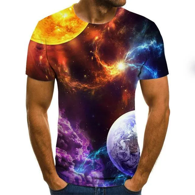 Aidase starry sky 3D printed T-shirt men's summer casual men's T-shirt fun T-shirt streetwear men's and women's tops