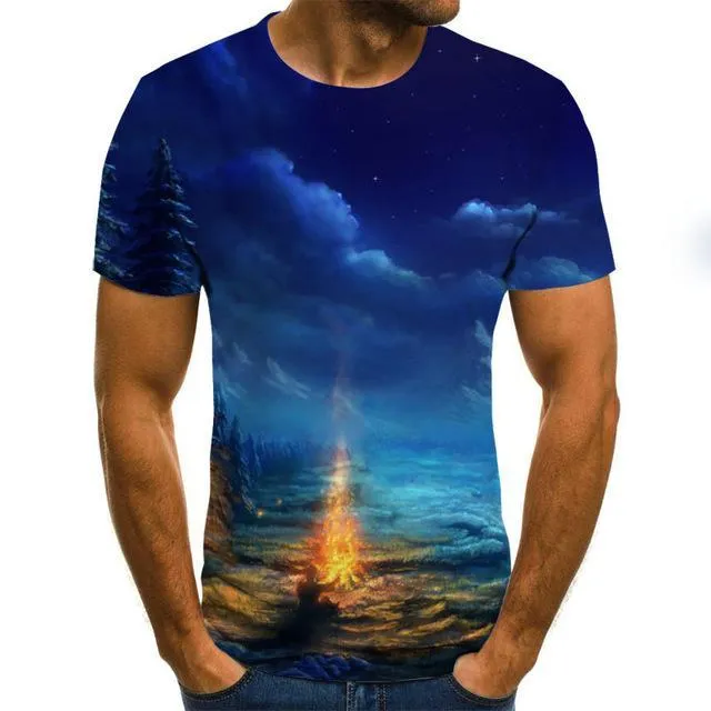 Aidase starry sky 3D printed T-shirt men's summer casual men's T-shirt fun T-shirt streetwear men's and women's tops