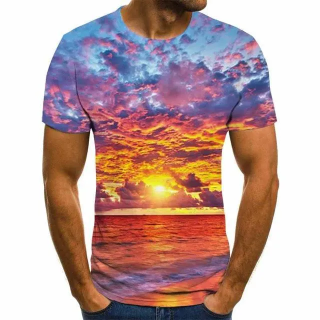 Aidase starry sky 3D printed T-shirt men's summer casual men's T-shirt fun T-shirt streetwear men's and women's tops