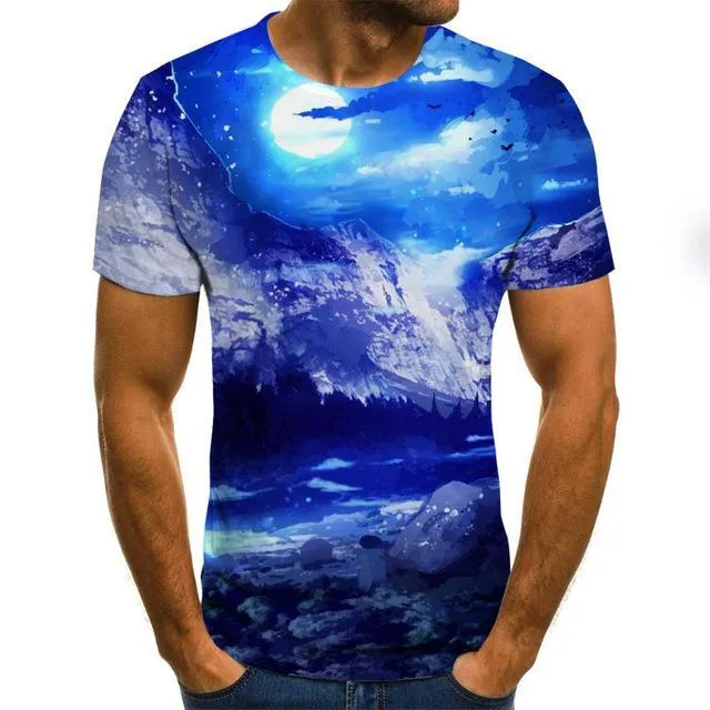 Aidase starry sky 3D printed T-shirt men's summer casual men's T-shirt fun T-shirt streetwear men's and women's tops