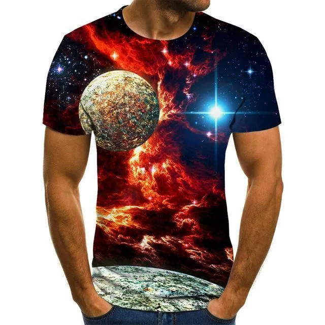 Aidase starry sky 3D printed T-shirt men's summer casual men's T-shirt fun T-shirt streetwear men's and women's tops