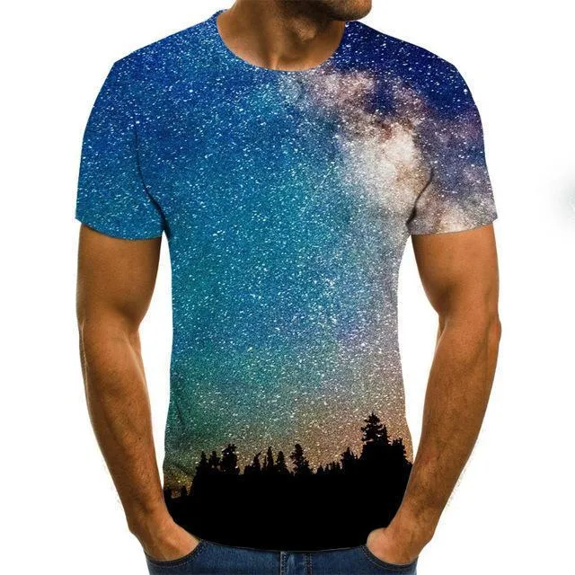 Aidase starry sky 3D printed T-shirt men's summer casual men's T-shirt fun T-shirt streetwear men's and women's tops