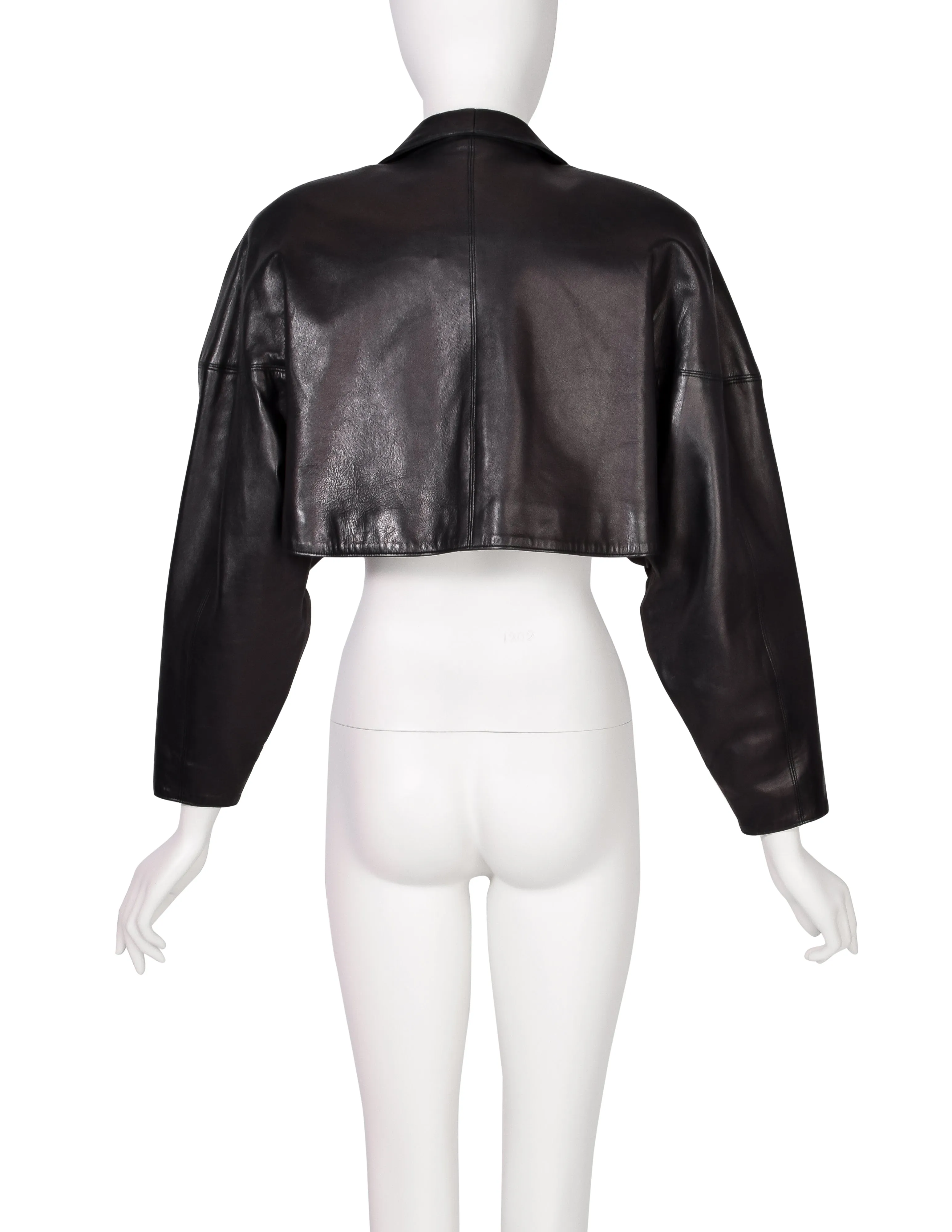 Alaia Vintage AW 1983 Iconic Cropped Black Leather Bolero Jacket