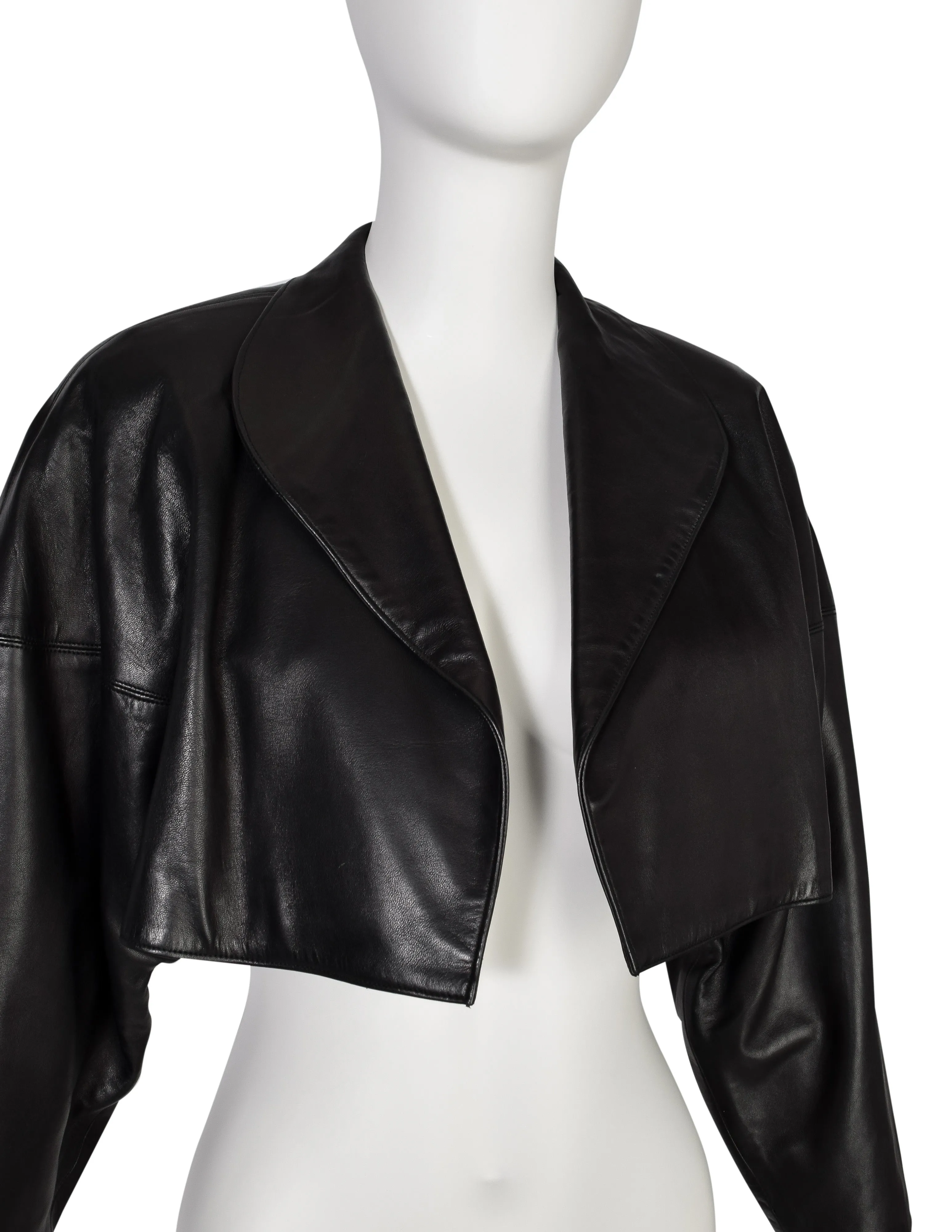 Alaia Vintage AW 1983 Iconic Cropped Black Leather Bolero Jacket