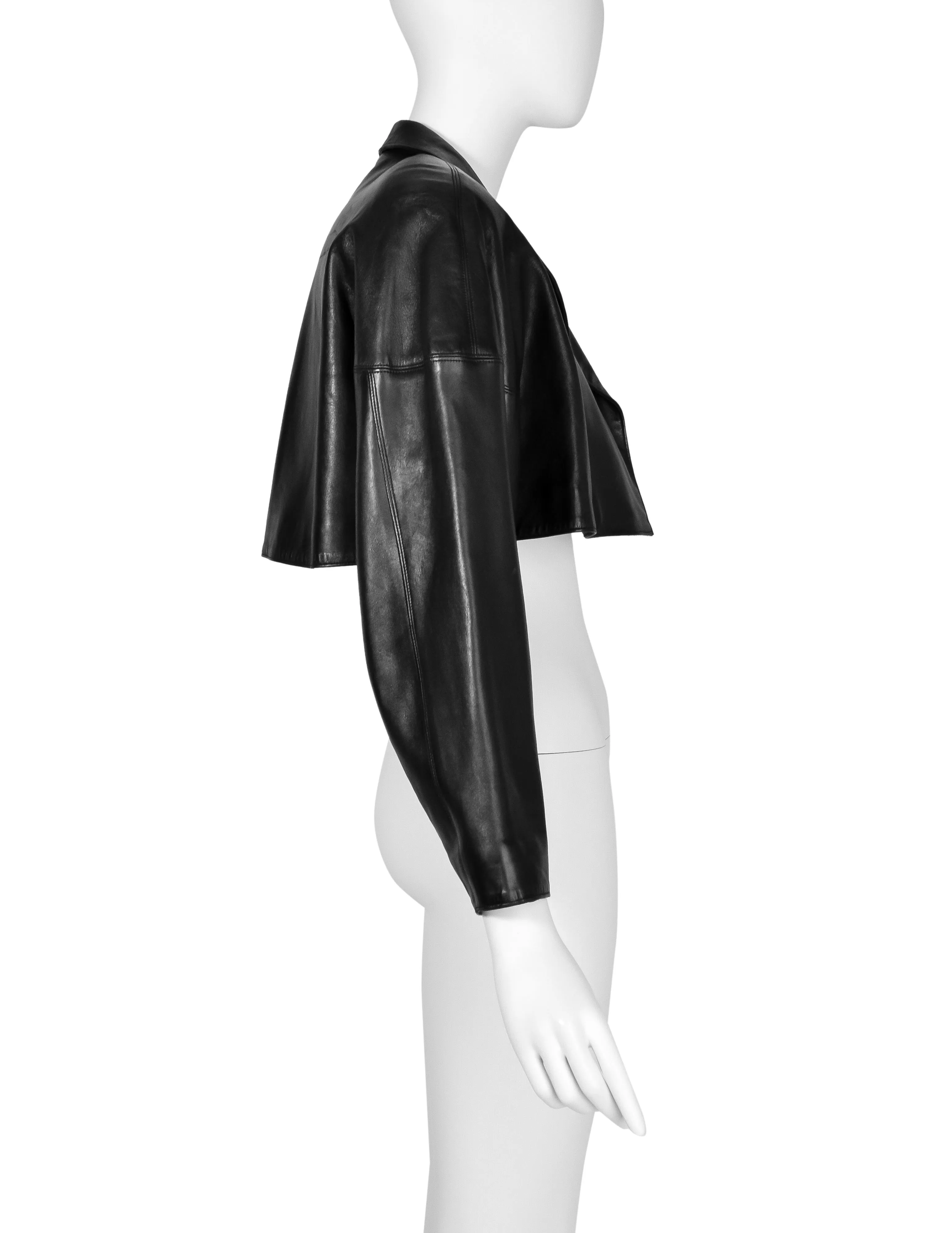 Alaia Vintage AW 1983 Iconic Cropped Black Leather Bolero Jacket