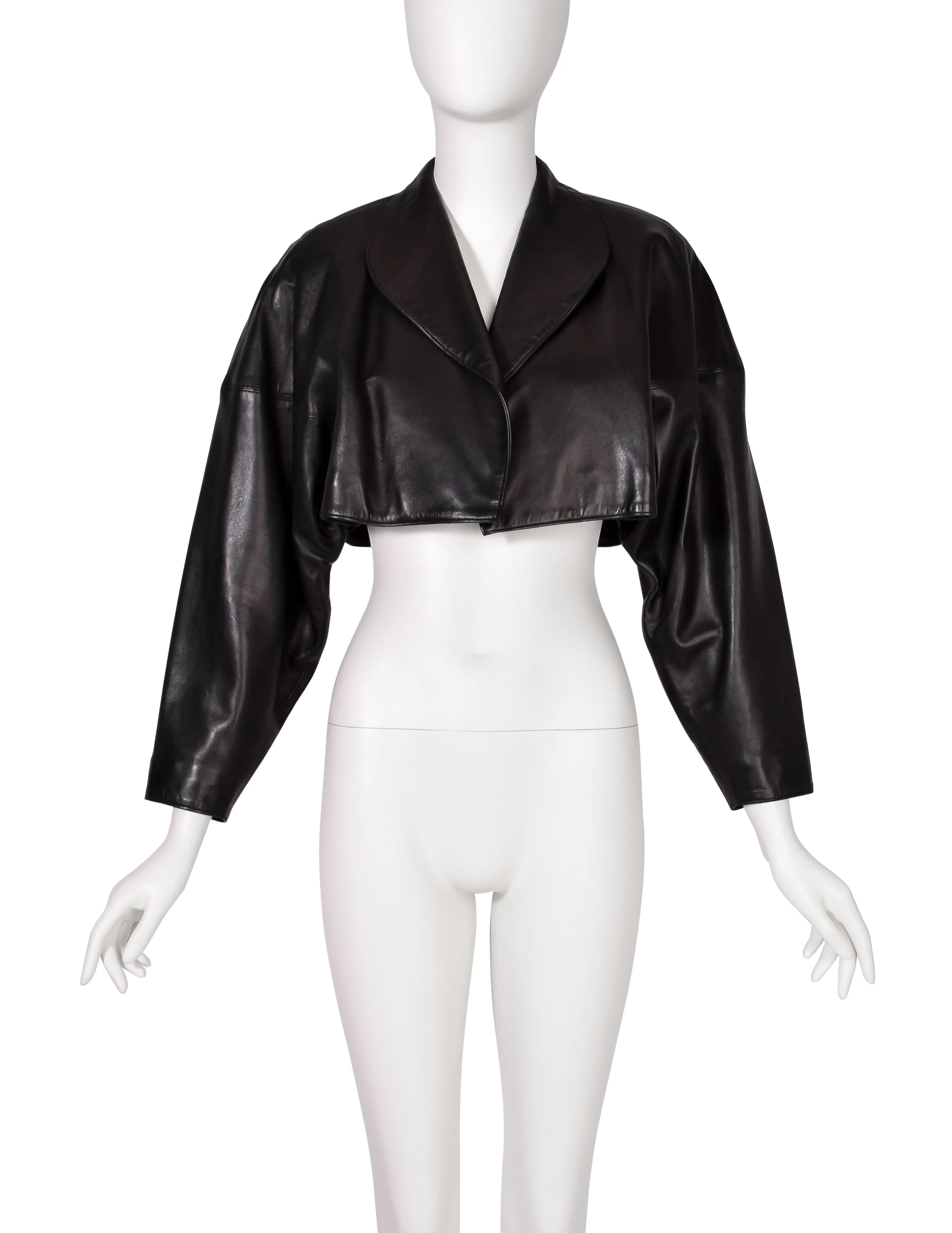 Alaia Vintage AW 1983 Iconic Cropped Black Leather Bolero Jacket