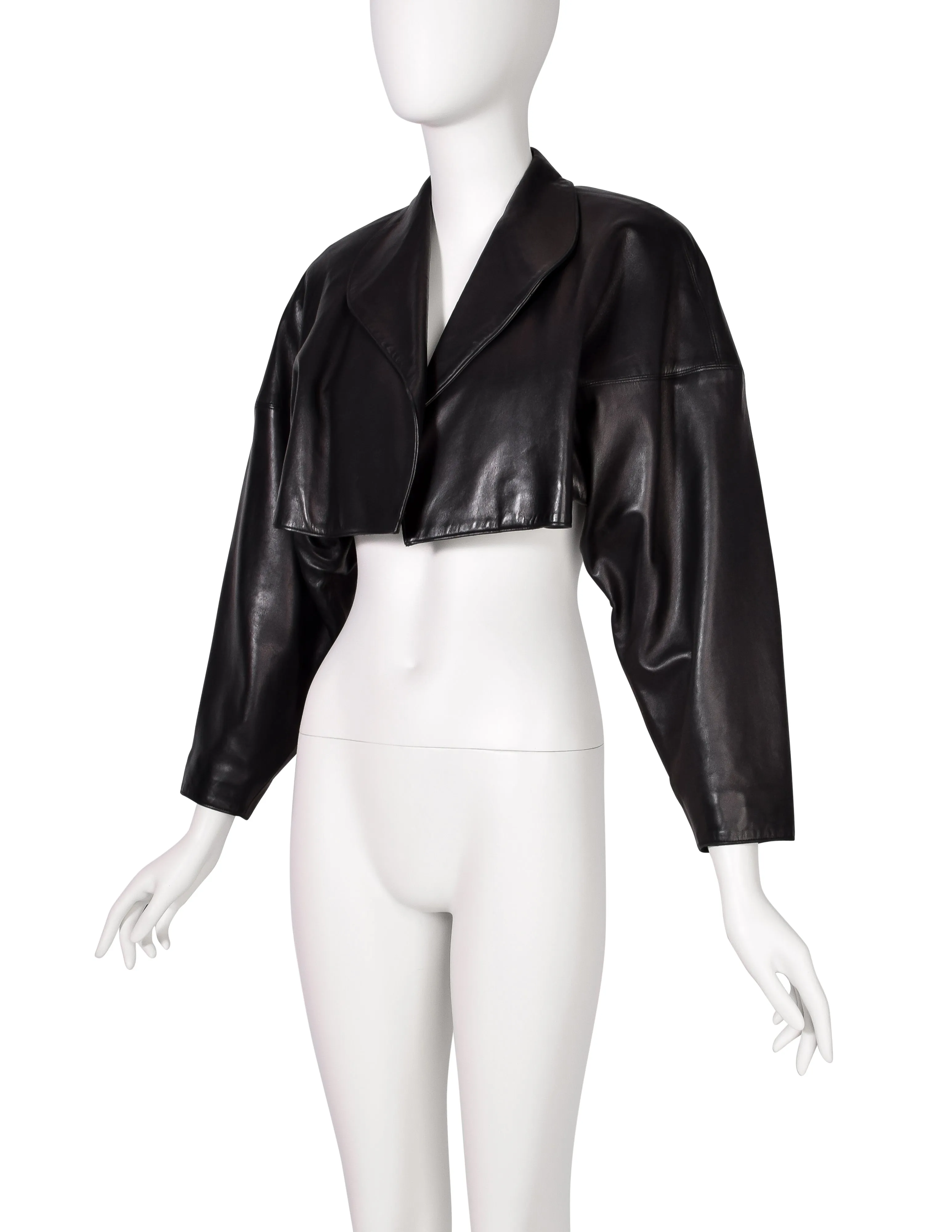 Alaia Vintage AW 1983 Iconic Cropped Black Leather Bolero Jacket