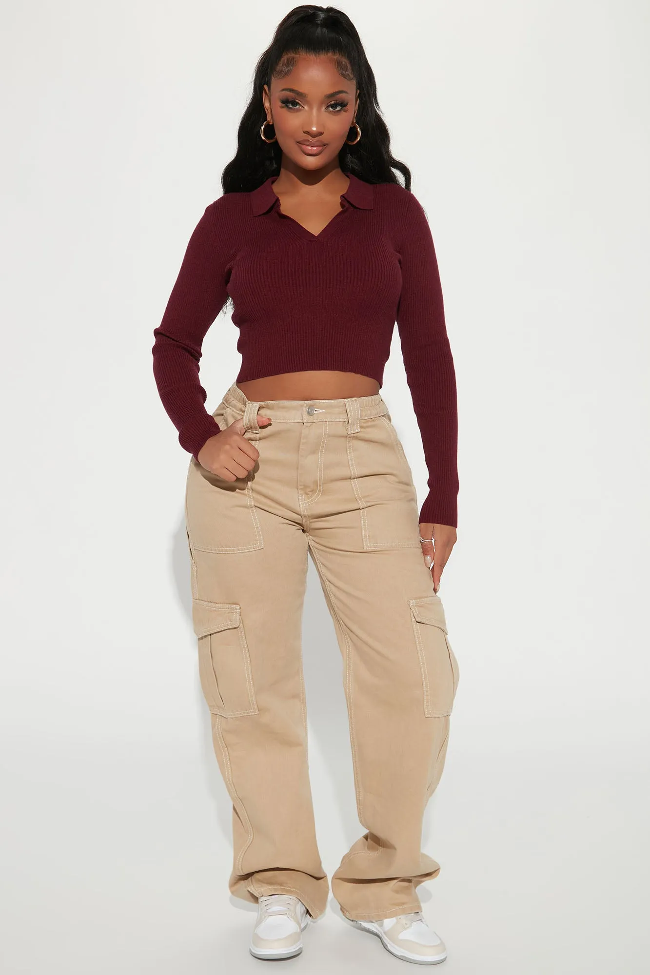 Amber Crop Sweater - Burgundy