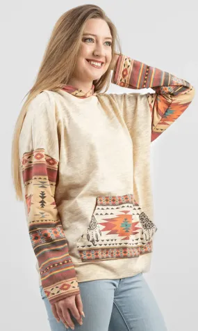 American Bling Women Aztec Graphic Hoodie Tan