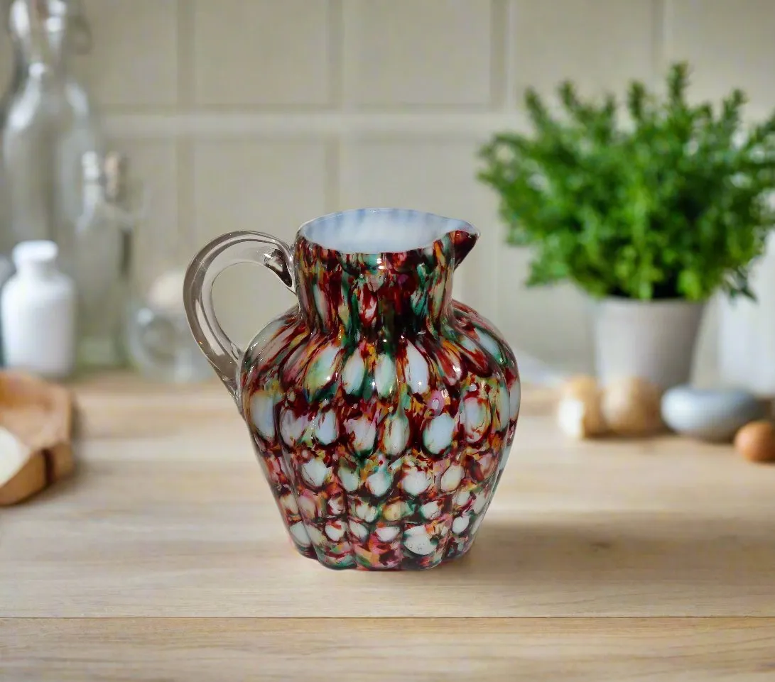 Antique Franz Welz Honeycomb Splatter / Spatter Glass Jug / Creamer