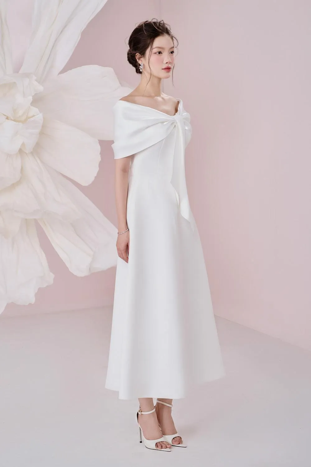 Ariana A-line Off-Shoulder Taffeta Cotton Ankle Length Dress