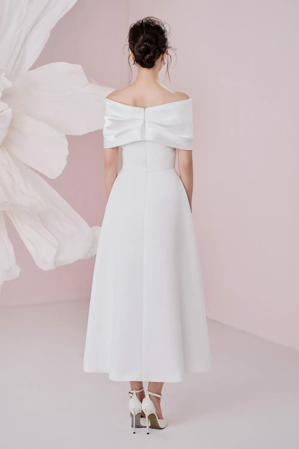 Ariana A-line Off-Shoulder Taffeta Cotton Ankle Length Dress