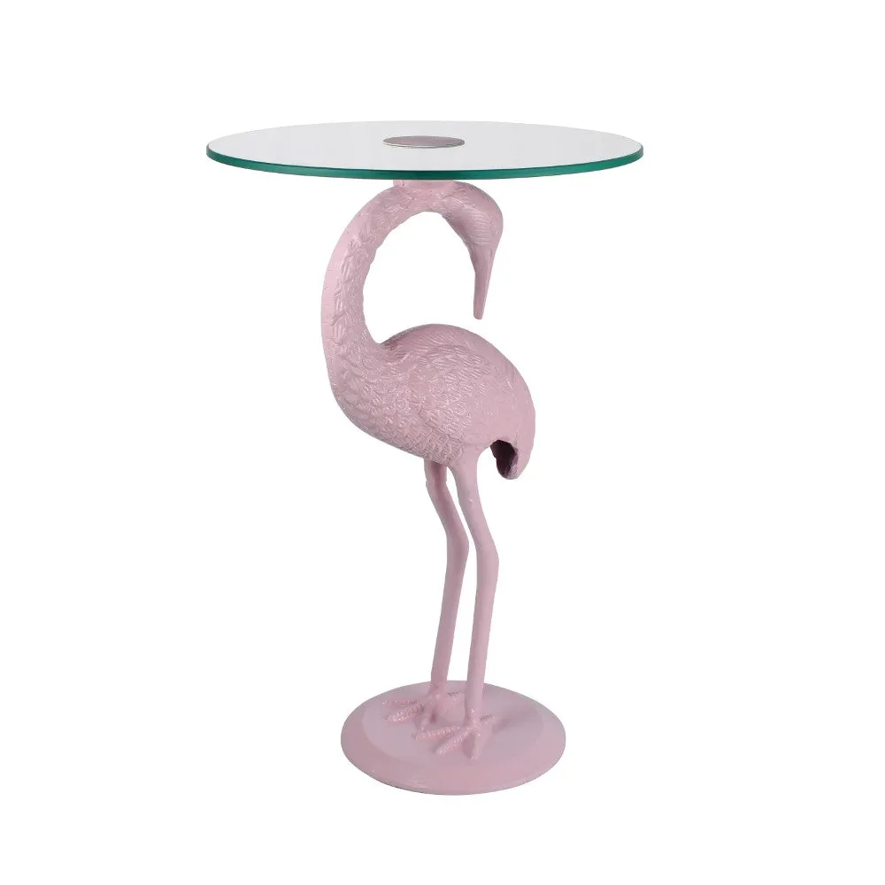 Aster 25" Classic Mid-Century Glass Top Flamingo End Table