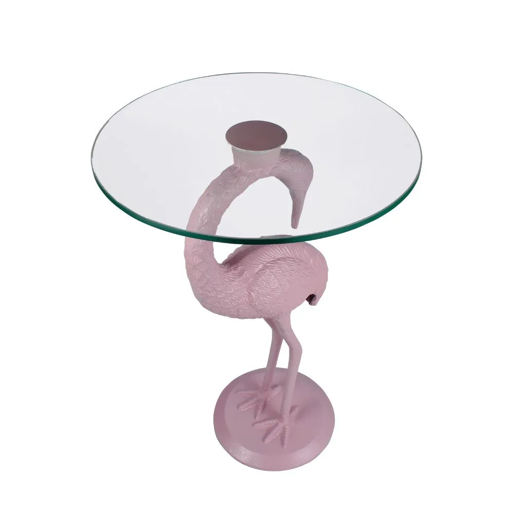 Aster 25" Classic Mid-Century Glass Top Flamingo End Table