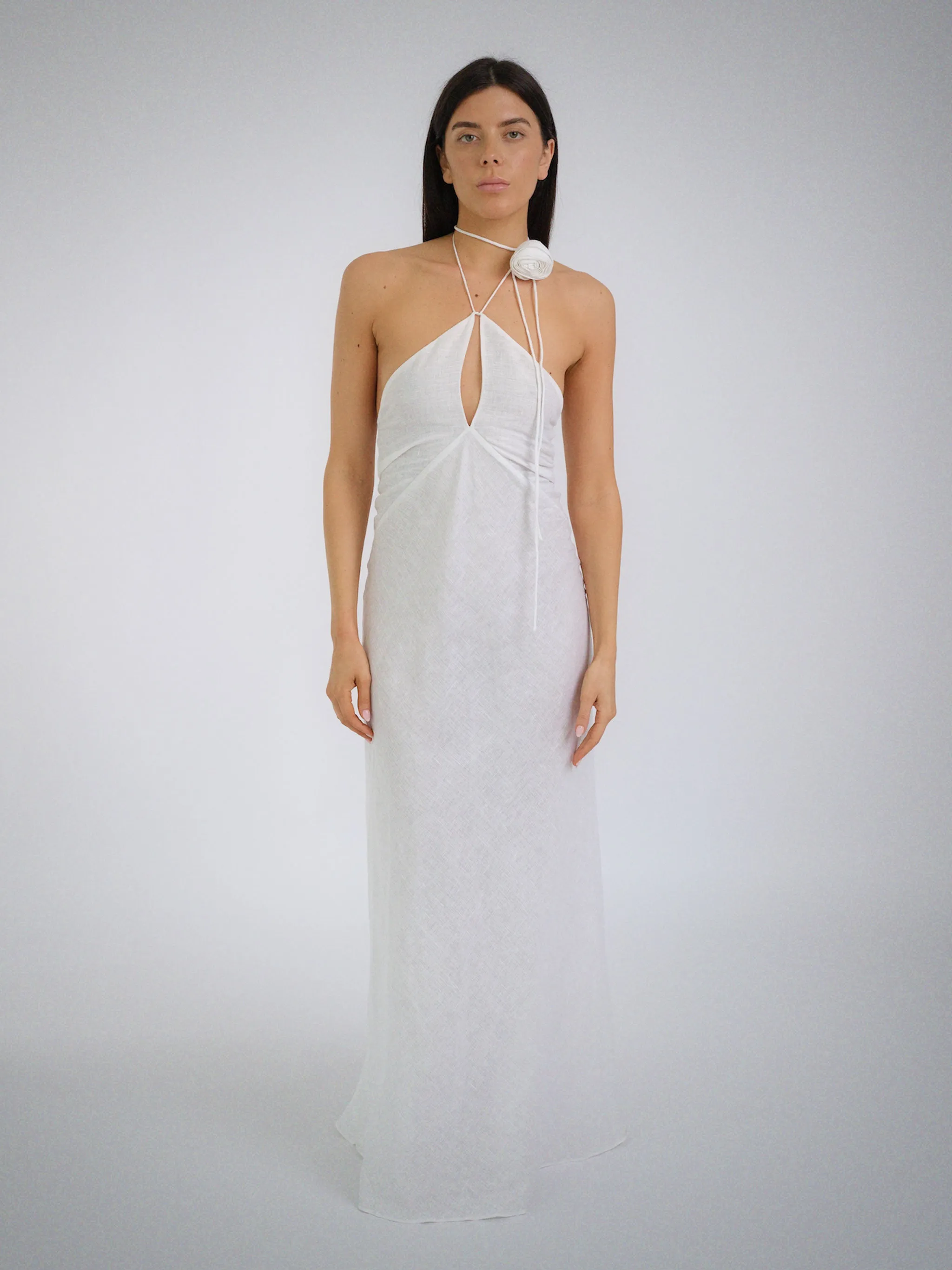 Athena Linen Maxi Dress White