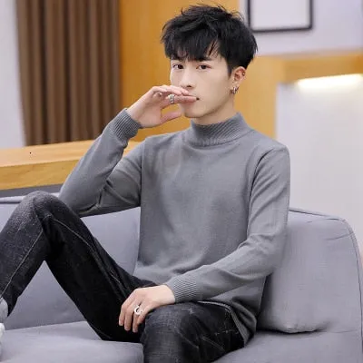 Autumn New Men's Turtleneck Sweaters Male Slim Fit Solid Color High Neck Sweater Men Long Sleeve Knitted Pullover Tops 3XL