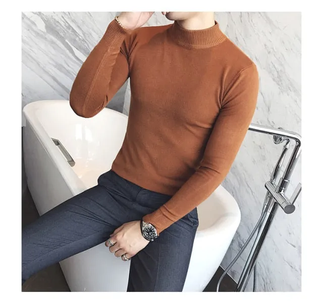 Autumn New Men's Turtleneck Sweaters Male Slim Fit Solid Color High Neck Sweater Men Long Sleeve Knitted Pullover Tops 3XL