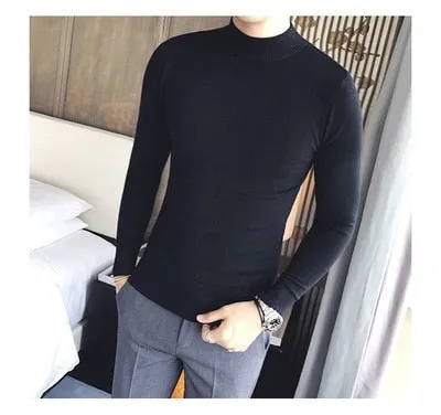 Autumn New Men's Turtleneck Sweaters Male Slim Fit Solid Color High Neck Sweater Men Long Sleeve Knitted Pullover Tops 3XL