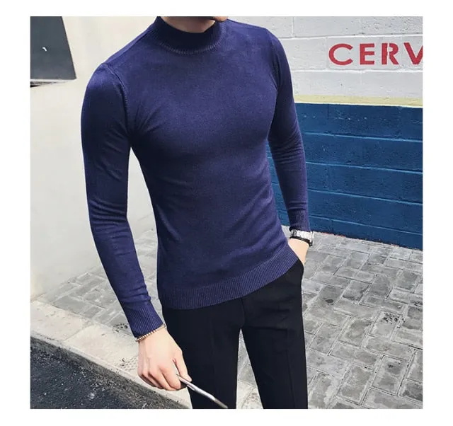 Autumn New Men's Turtleneck Sweaters Male Slim Fit Solid Color High Neck Sweater Men Long Sleeve Knitted Pullover Tops 3XL