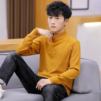 Autumn New Men's Turtleneck Sweaters Male Slim Fit Solid Color High Neck Sweater Men Long Sleeve Knitted Pullover Tops 3XL