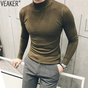 Autumn New Men's Turtleneck Sweaters Male Slim Fit Solid Color High Neck Sweater Men Long Sleeve Knitted Pullover Tops 3XL