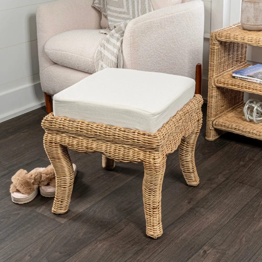 Baxton 19.7" Bohemian Designer Woven Rattan/Wood Vanity Stool