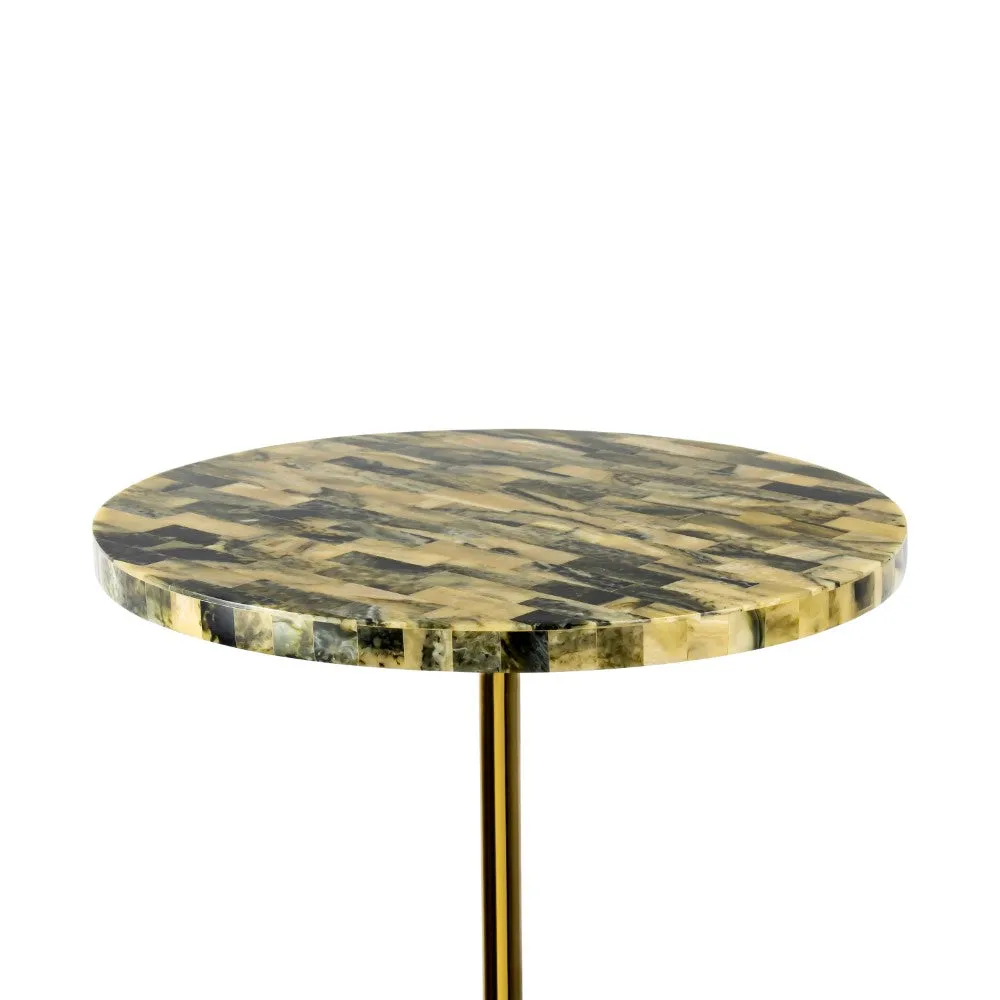 Bay 23.5" Contemporary Glam Metal/Resin Faux Stone Round End Table