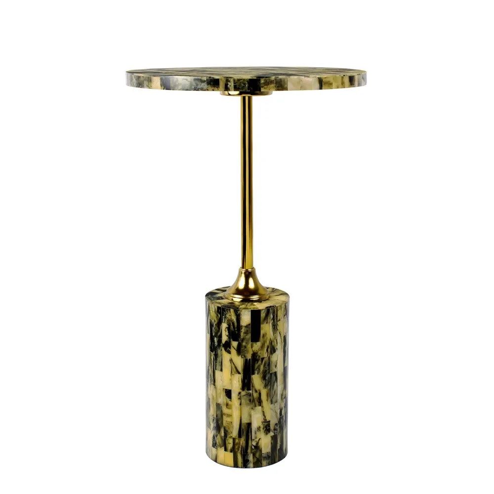 Bay 23.5" Contemporary Glam Metal/Resin Faux Stone Round End Table