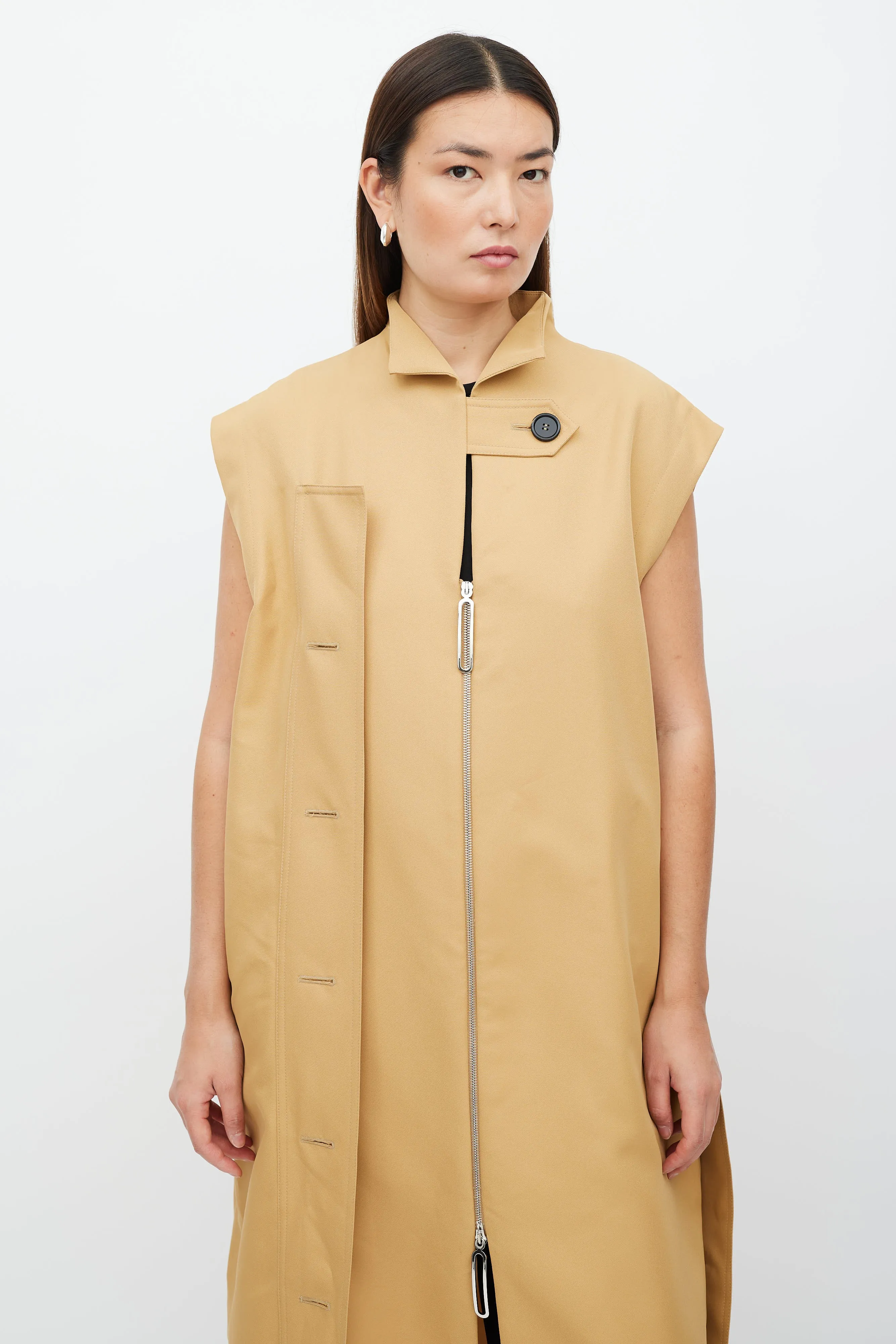 Beige Modular Sleeveless Trench Coat