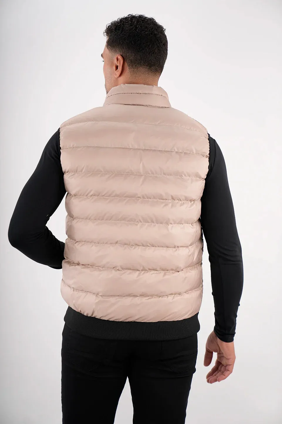 Beige Vest Puffer With Side Pockets