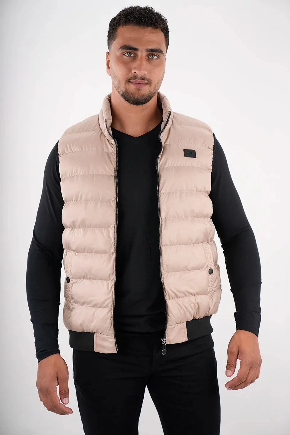 Beige Vest Puffer With Side Pockets