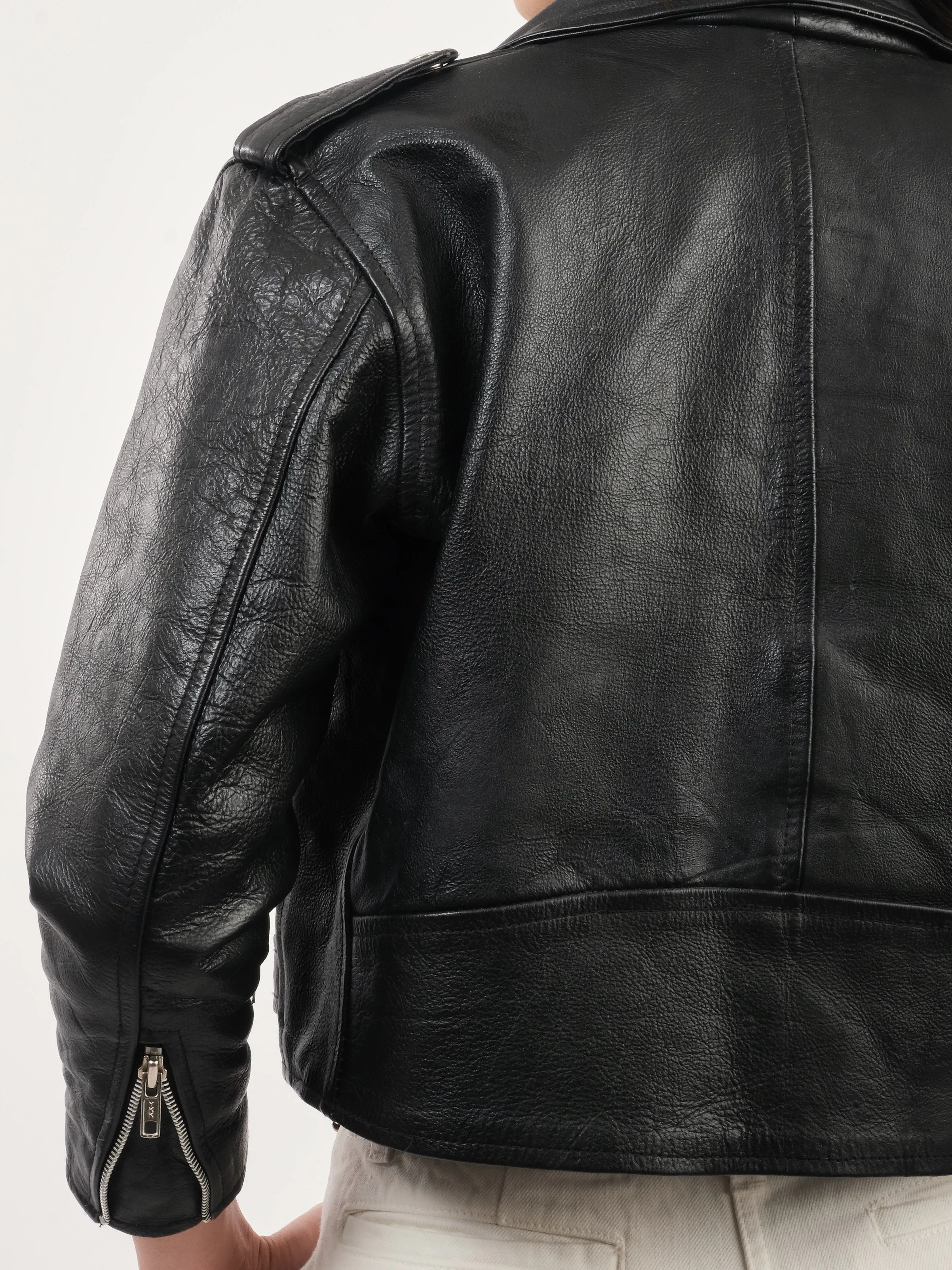 Black Leather Shrunken Moto Jacket