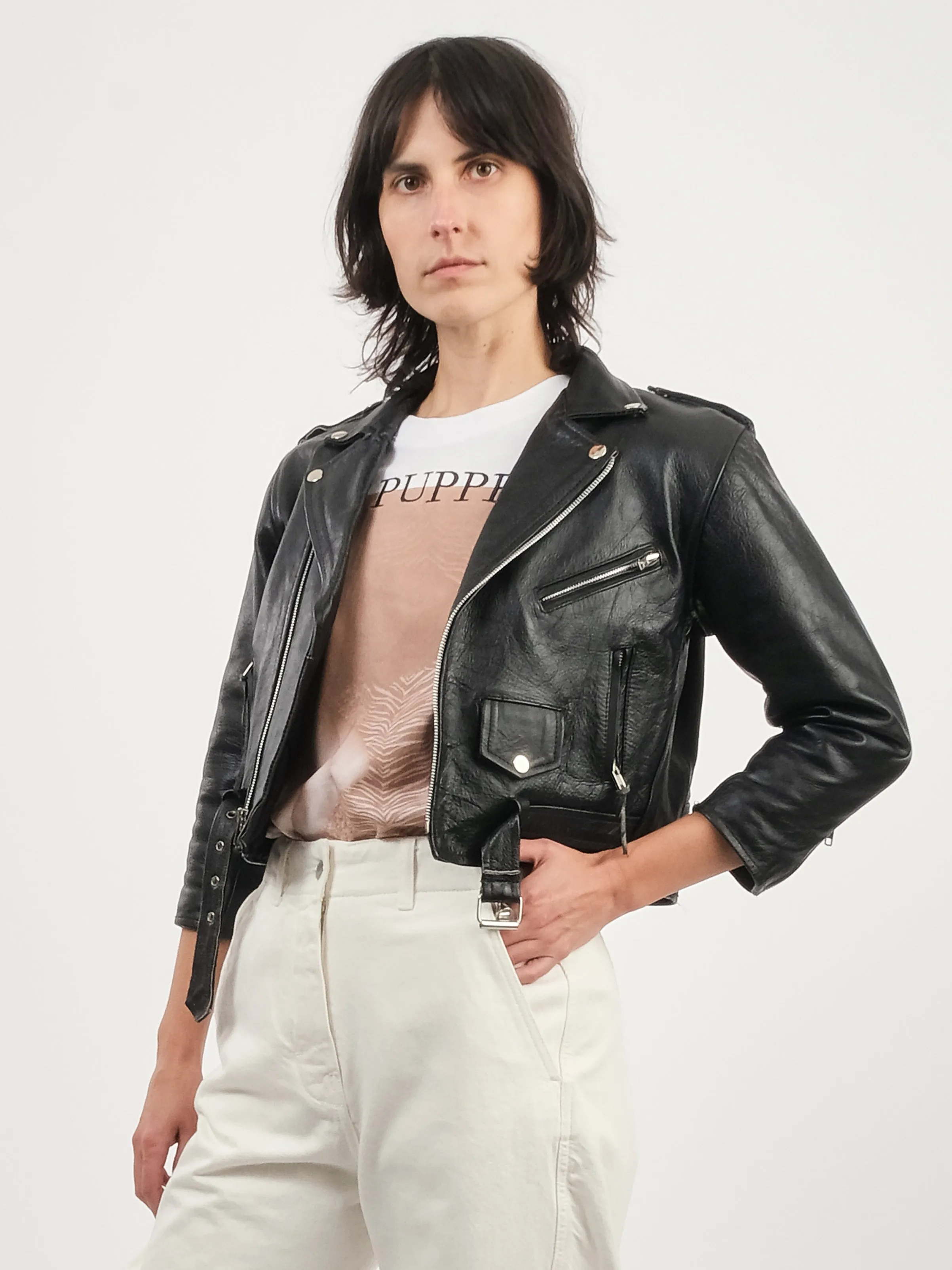 Black Leather Shrunken Moto Jacket