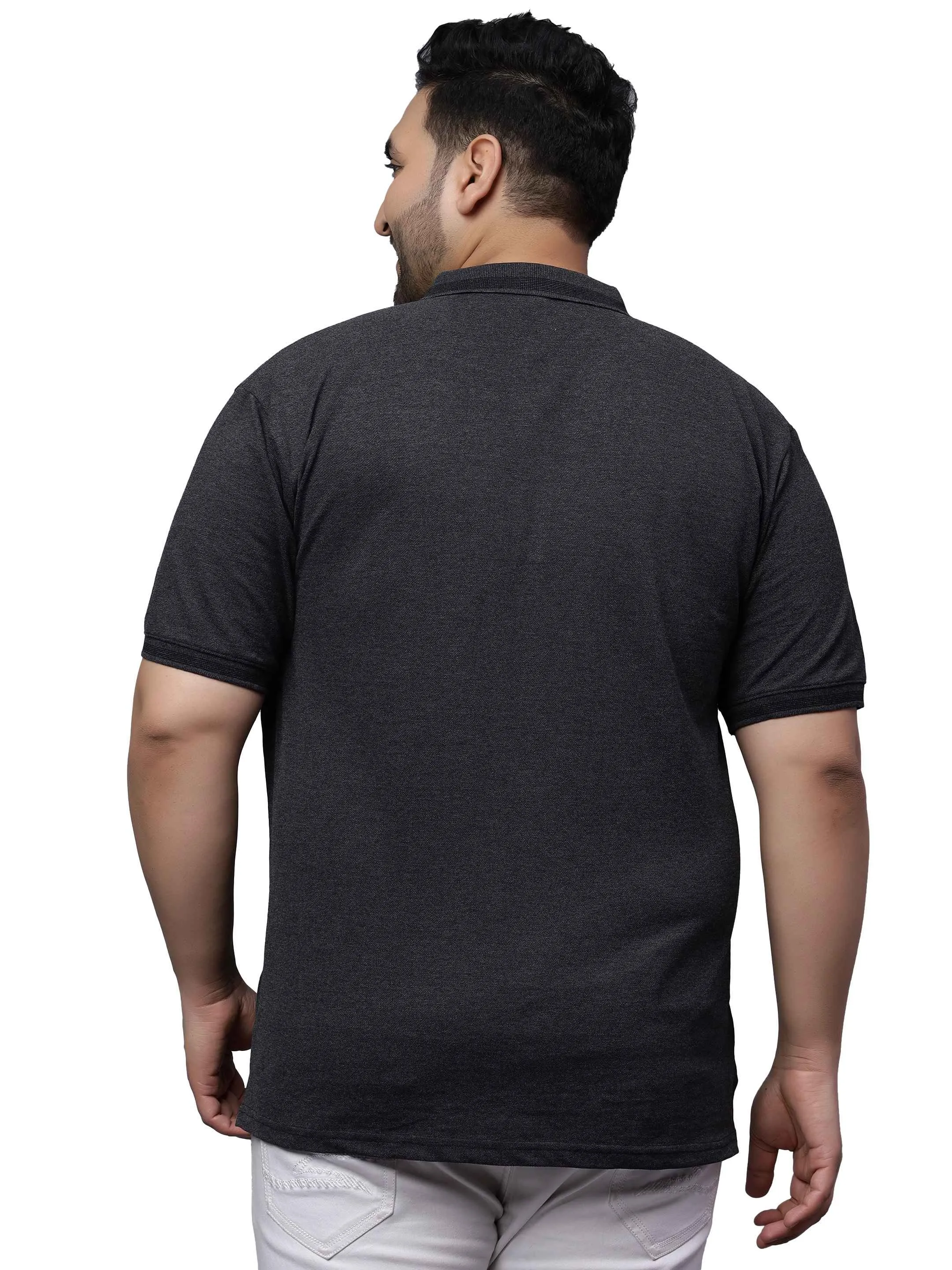 Black Melange Plus Size Polo T-shirt