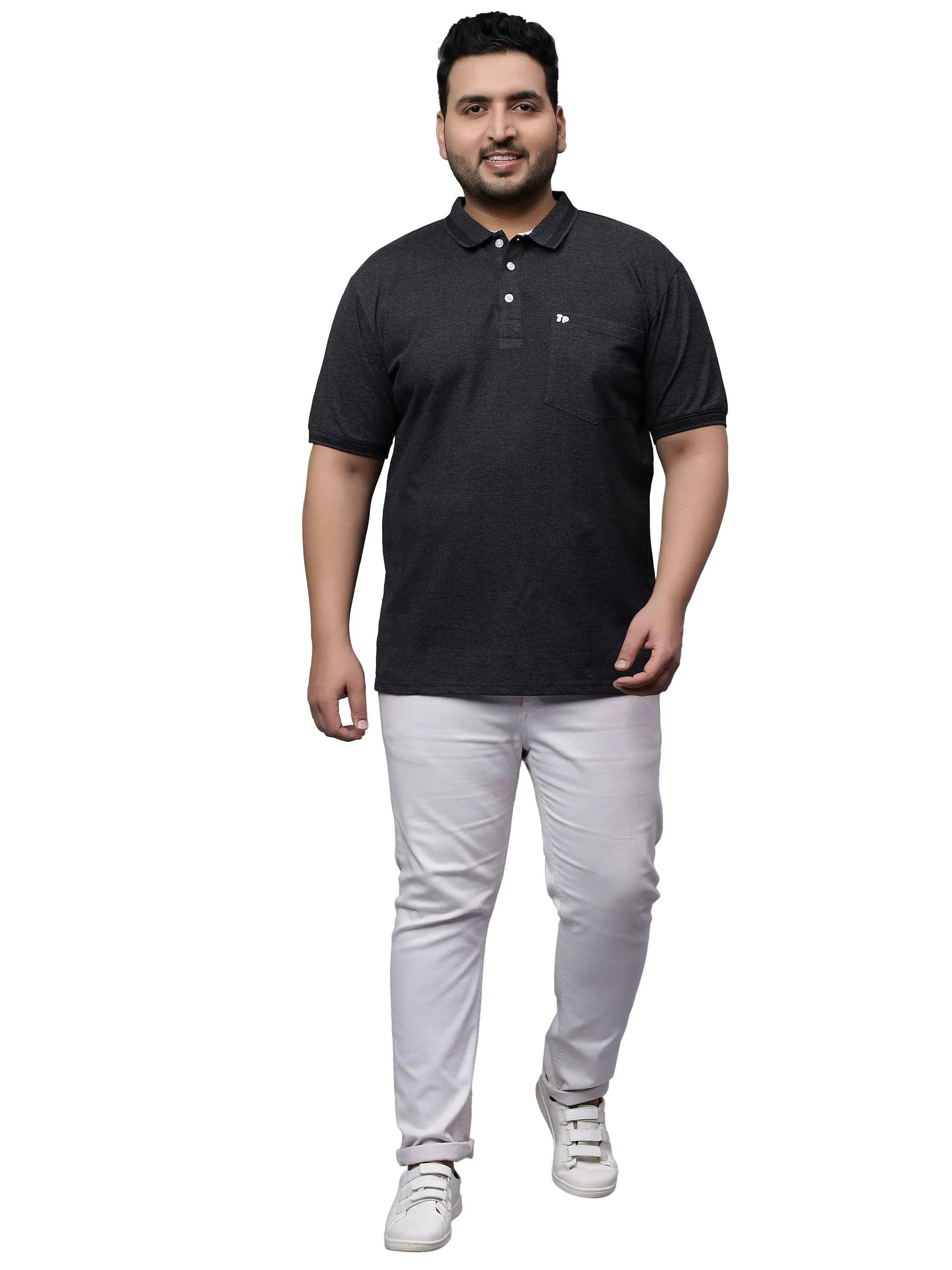 Black Melange Plus Size Polo T-shirt