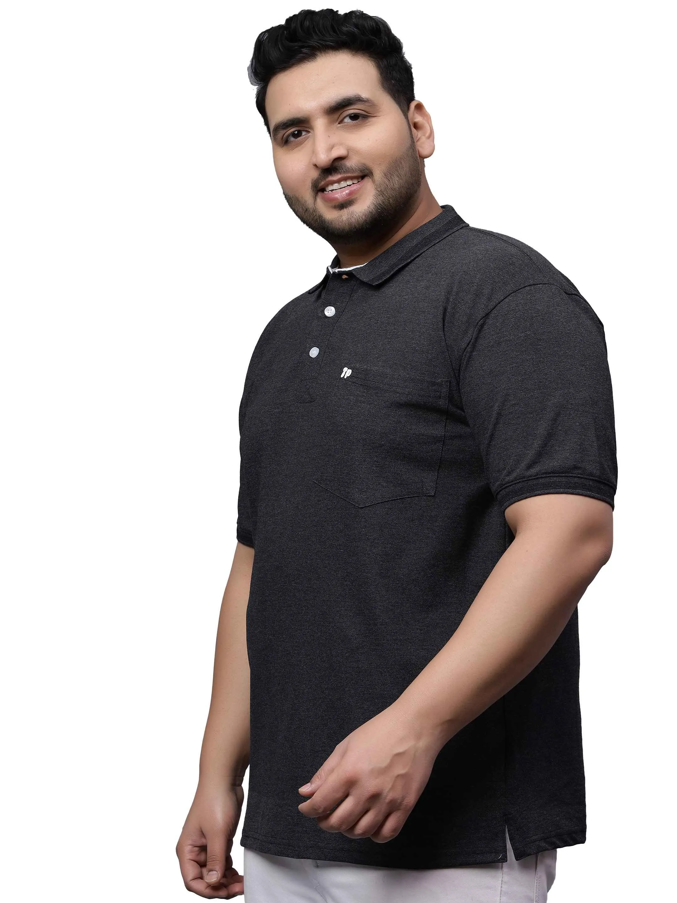 Black Melange Plus Size Polo T-shirt