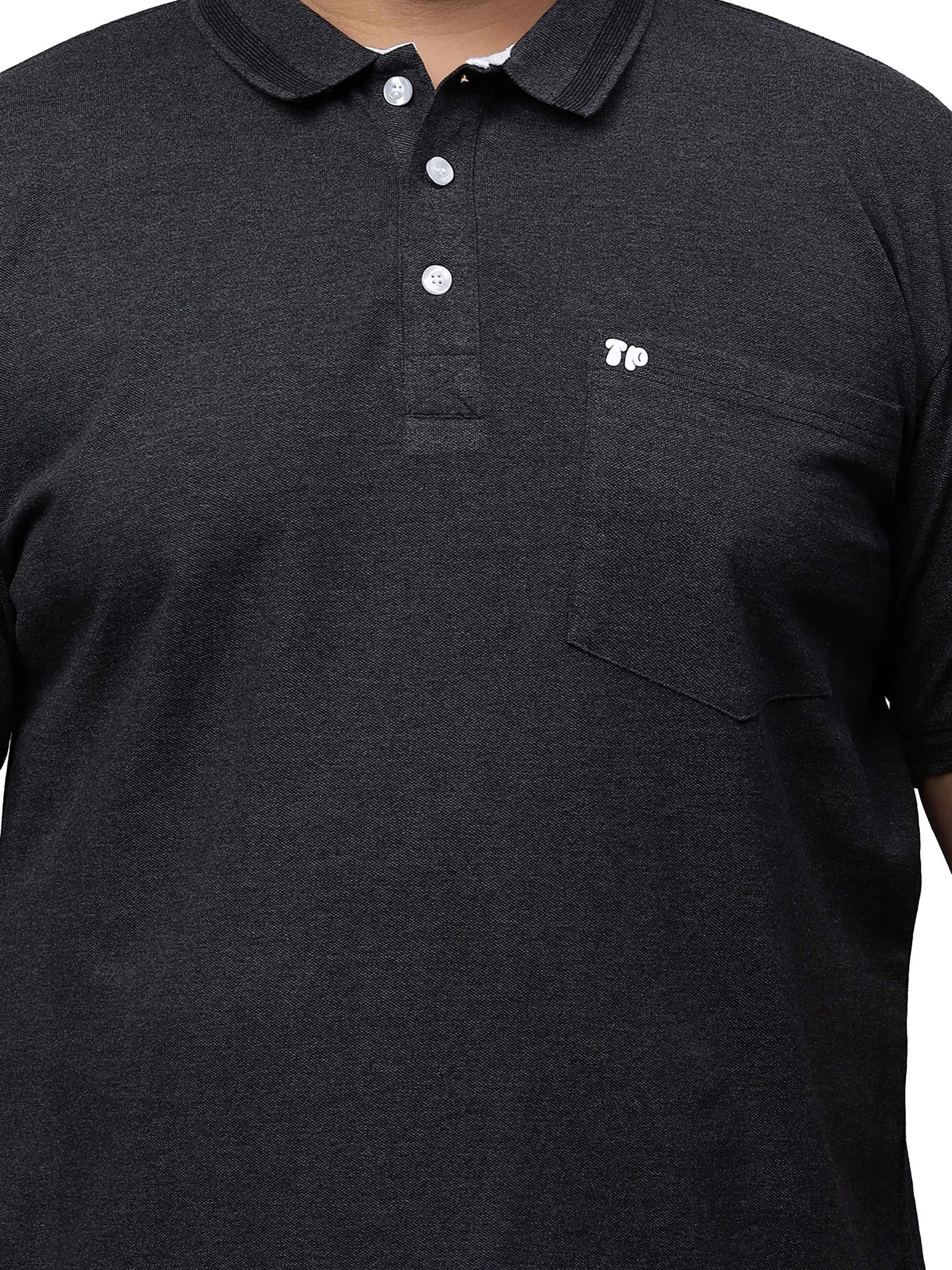 Black Melange Plus Size Polo T-shirt