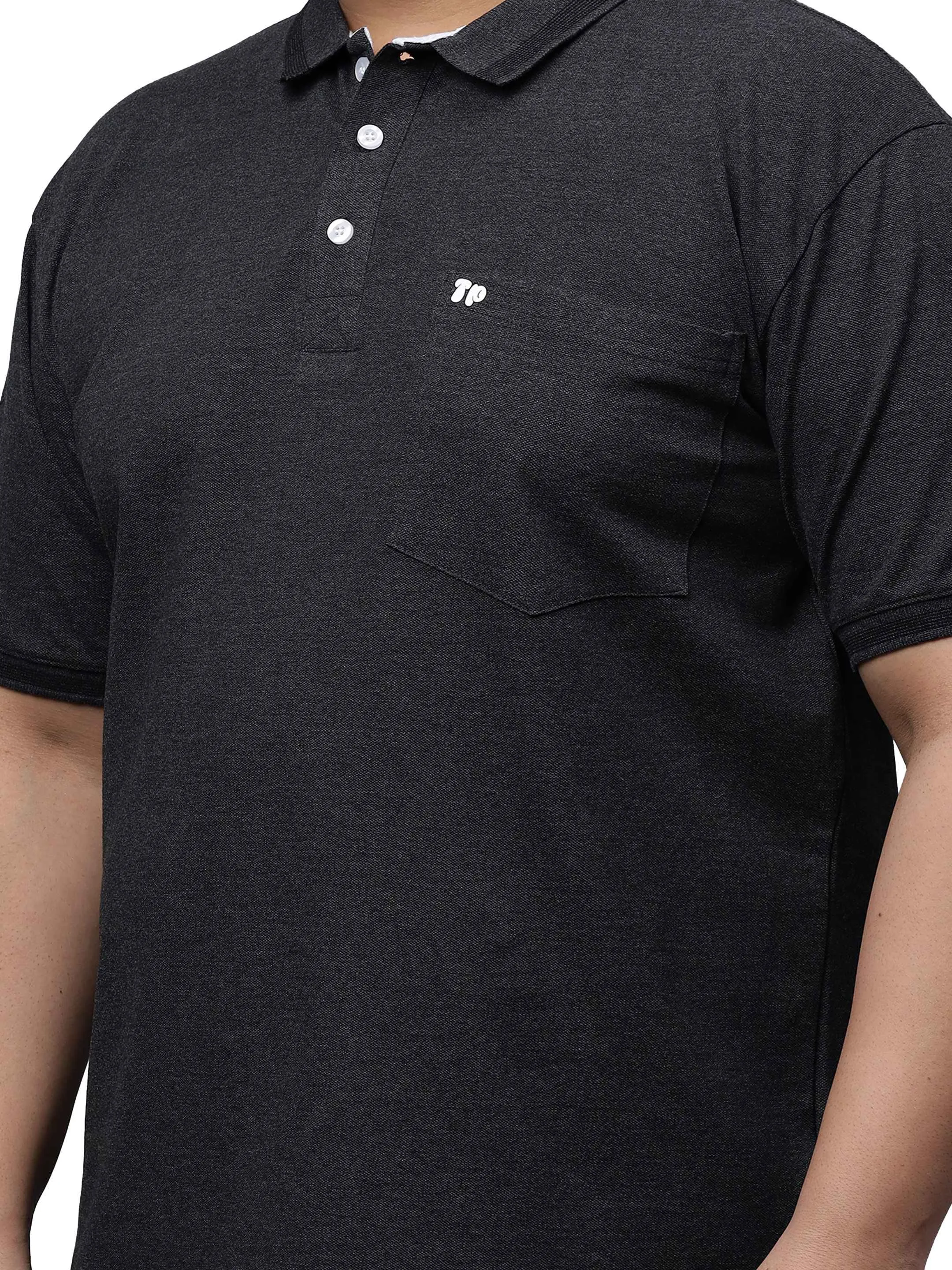 Black Melange Plus Size Polo T-shirt