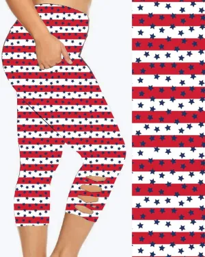 Blue Stars and Red Stripes Capri Leggings