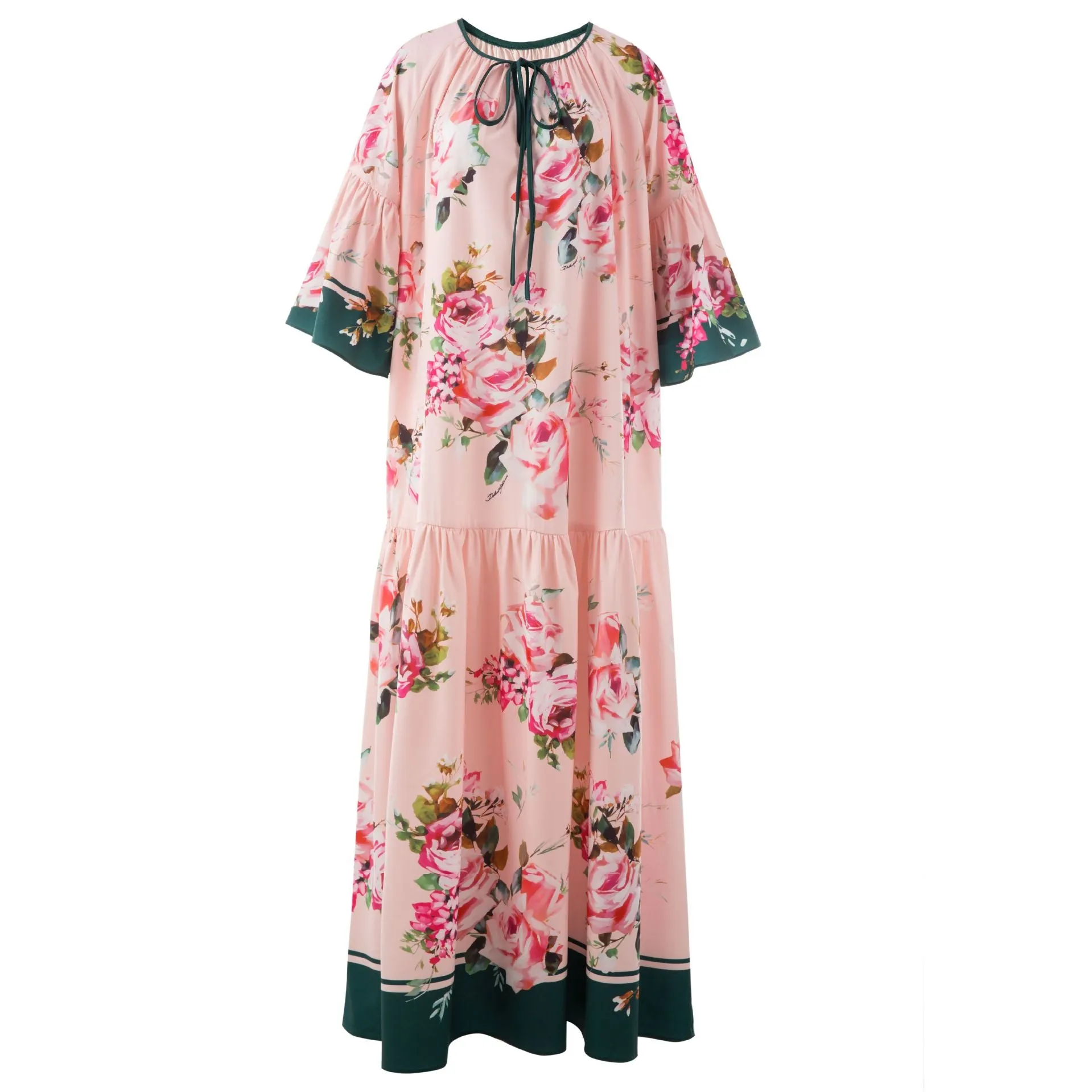 Bohemian Floral Lace-Up Flare Sleeve Maxi Dress