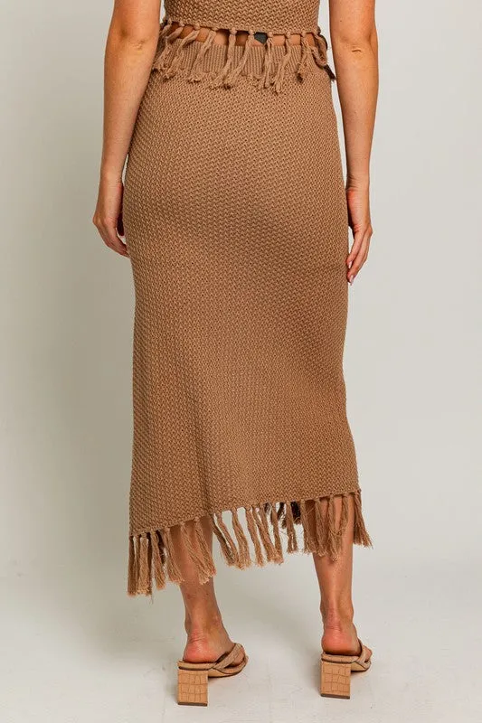 Bohemian Tassel Detail Crochet Sweater Midi Skirt